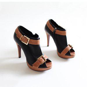 [지젤슈즈]배색 벨트포인트 오픈토부티힐/[1323]