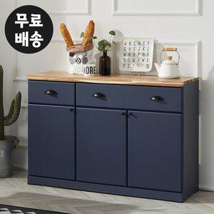 [벤티스가구]뮤 와이드 주방수납장 전자렌지대 다이 부엌 서랍장 하부장 카페장(1200/블루진)