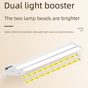 3 색 LED 클램프 더블 헤드 책상 램프 터치 디밍 눈 보호 침실 테이블 램프 유연한 접이식
