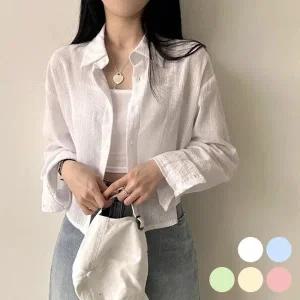 [VY] 여자 거즈면 쿨 비침 빅사이즈 카라 SS 세미크롭 셔츠_17191938_588847