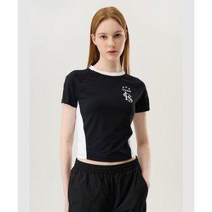 [르꼬끄](강남점)[이월][60% OFF] 여성 풋볼 슬림핏 반팔티셔츠 BLK / QP322FRS81