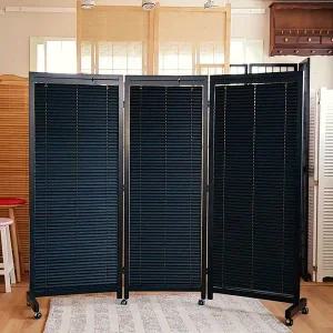 [가구야히메]공간분리 채광조절 원목 바퀴 블라인드 3단 인테리어 파티션