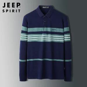 JEEP SPIRIT 남성 긴팔 카라티 봄가을 스트라이프 캐주얼 하이 칼라 티셔츠