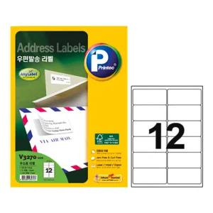 프린텍 애니라벨 우편발송 라벨지 A4 12칸 100매 V3270-100