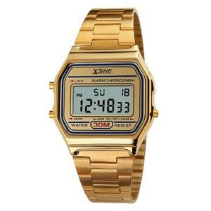 디지털 스포츠 워치 남성용 방수 아웃도어 스테인리스 스틸 밴드 전자 사각 LED 백라이트 클래식 손목시계 골드 1123