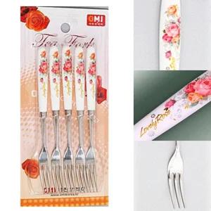 챠밍 티 포크 5P (황실장미) 포인트 손잡이 꽃무늬 홈 카페