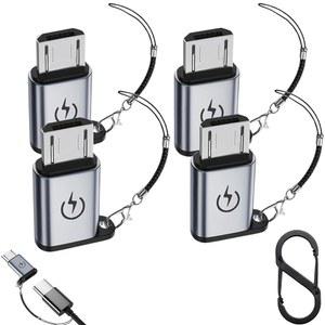 마이크로 USB에서 USB C 어댑터(4팩), 타입 여성에서 남성으로 변환 커넥터, 랜야드 키체인, 삼성 갤럭시 S7/S7 엣지와 호환, 장치(그레이)