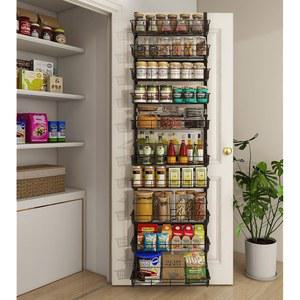 미핏 오버 더 도어 팬트리 정리함, 정리함 및 보관함, 블랙 메탈 걸이 조절 가능한 바구니, 월 스파이스 랙 양념 선반, 가정 주방 필수품