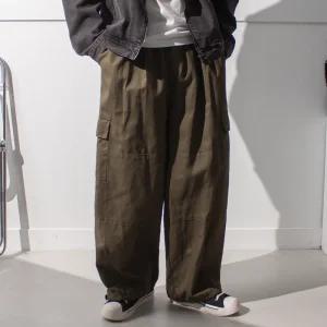 와이드 카고 밴딩 치노 팬츠 / 벌룬 핏 2way 발목 스트링 건빵 면 바지