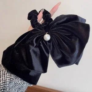 [콩심팥심]네츄럴 빅벨벳리본 진주 헤어끈 머리끈 곱창밴드 가을악세서리