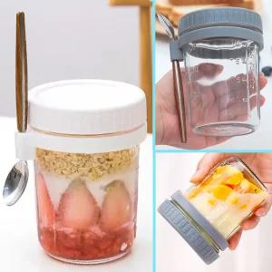 요커트 컵 시리얼 휴대용 밀봉 샐러드 용기 뚜껑 안새는 디저트 재사용 가능한 유리 통 가벼운 과일담는