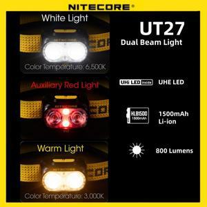 NITECORE UT27 듀얼 빔 헤드 램프 800 루멘 라이트 강력한 작업 조명 손전등 캠핑 실행
