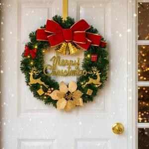 TLB 골드벨 크리스마스 리스 가랜드 벽장식 40cm 레드리본 01