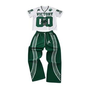 고글리터 남성용 2피스 비치 바캉스 의상 번호 프린트 반팔 저지 셔츠 드로스트링 허리 팬츠 세트