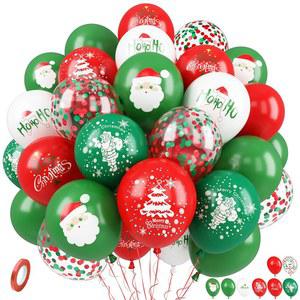 메리 크리스마스 인쇄 풍선, 레드 그린 색종이 풍선 세트, 12인치 화이트 라텍스 산타클로스 트리 헬륨 생일 파티 장식용