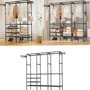 행거 옷걸이 공간활용 이동식 2단 조립식 옷장 철제 선반 모자걸이 정리대 접이식 다용도 드레스 세탁실