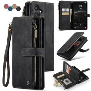 삼성 갤럭시 S24 5G 지갑 케이스, 카드 홀더 킥스탠드 마그네틱 지퍼 포켓 랜야드 스트랩 손목 보호대, 가죽 플립 케이스 6.2인치(블랙)