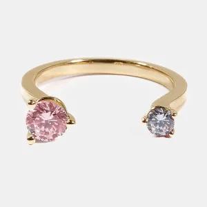 [샤밍주얼리]1부 3부 핑크 랩 다이아 듀오 오픈 링 반지 트윈 프로포즈 여자 친구 선물 결혼 기념일