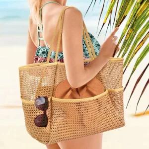 [아우트]비치가방 서브 지퍼 포켓 비치 메쉬 숄더백