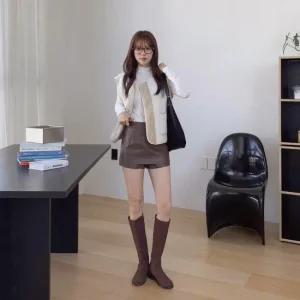 여자 힙무드 탄탄 레더 레이어드 스커트 치마 바지