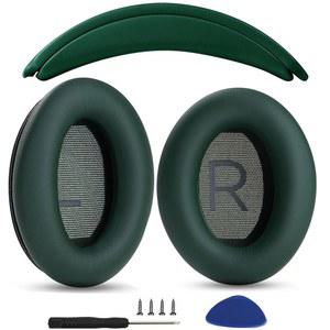 [미국배송] 이어 패드 쿠션 + 헤드밴드 교체 이어패드 BOSE QUIETCOMFORT 45 QC45 35 QC35 QC35 I 오버이어 헤드폰과 호환 쉬운 DIY 설치 단백질 가죽 부품(그린 키트)