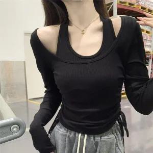 [하프클럽/]트임포인트 골지 레이어드핏 슬림 긴팔티