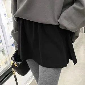 [하프클럽/]우먼스트랩 롱스커트 코디레이어드 우먼 스커트 검정 다크 이지