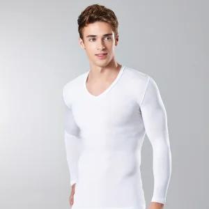 제임스딘 남성 내복 상의 모달 발열 내의 남자 V넥 긴팔 티 JHMIX014