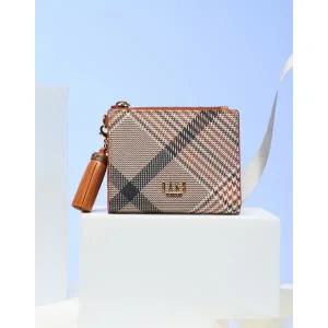 [롯데백화점]닥스 액세서리 [선물포장]브라운 체크패턴 타슬 포인트 2단 탑지퍼 반지갑 DCWA3E327W2