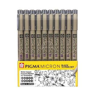 사쿠라 피그마 마이크론 블랙 10본 세트 피그먼트펜 일러스트 제도 드로잉 펜