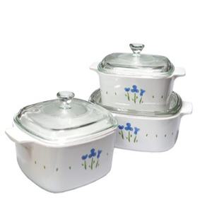 미제코닝냄비 리틀블루 직화 사각 내열유리냄비3단엘레강스 샐러드시즌 블루베리 백합