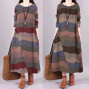 어텀 무드 패턴 롱 원피스 여름 치마 빅사이즈 롱원피스 루즈핏 가을 겨울 긴팔 여성 돌잔치엄마 베