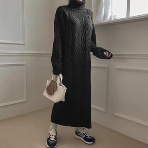 [시크릿라벨] 터틀넥케이블니트롱원피스