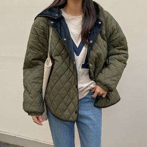 [시크릿라벨] 벨벳안감다이아퀼팅후드점퍼