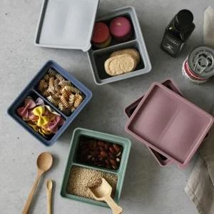 실리콘 2칸 반찬통 도시락 냉장 냉동 간식 사각 용기