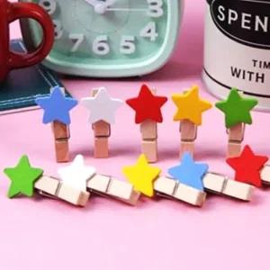 에이치플러스몰 사진집게 포토월 나무 미니 별모양 작은 집게 10p S고리 S고리후크 S고리걸이