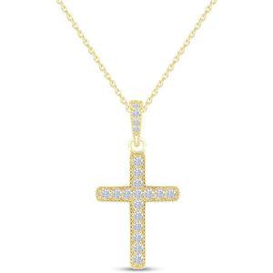 18K 금 도금 모이사나이트 크로스 목걸이 | 0.36 Ctw 모이사나이트 다이아몬드 예수 기독교 종교 십자가 펜