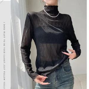 여자 사계절 스칼렛 시스루 목폴라 블라우스 레이어드 이너티