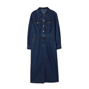 [LAP] AQ3DO861 롱 슬림 트임 데님 긴팔 원피스