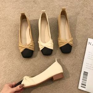 투톤 리본 플랫 구두