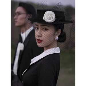 설렘공장 개화기모자 빈티지스러운 기념일 촬영 귀족 페이스베일 코사지