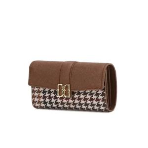 닥스 액세서리 25FW [하운드투스] 브라운 체크배색 소가죽 반지갑 DCWA5F116W2