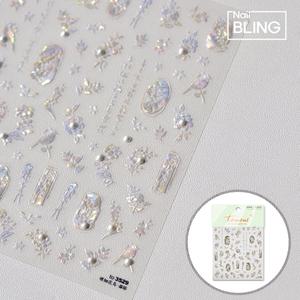 진주 자개빛 플라워 꽃 엠보 네일스티커