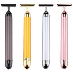 테라피 24k 골든 페이셜 롤러 마사지 T 모양 진동 페이스 리프팅 에너지 뷰티 바 바디 스킨 마사지 장치 페