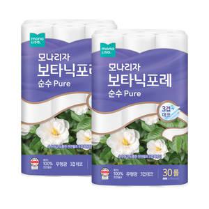 모나리자 보타닉포레 3겹 27M 30롤+30롤 총60롤 천연펄프 화장지