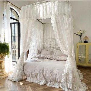 캐노피 레이스 공주 분홍색 대형 핑크 포함 침대 프레임