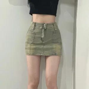 아트박스 갓샵 투버튼 여성 카고 데님 미니 스커트 청치마 속바지