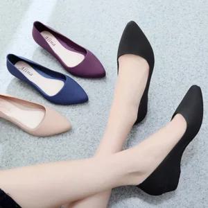 여성 심플 방수 아쿠아 젤리 플랫 슈즈 구두 4컬러