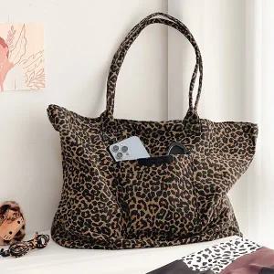 레오파드 탄탄한 대형 숄더 캔버스 에코백 가방