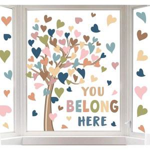 Whaline 6매 교실 나무 창문 클링 대형 보호 하트 재사용 가능 데칼 신학기 파티 용품 가정용 보육 장식